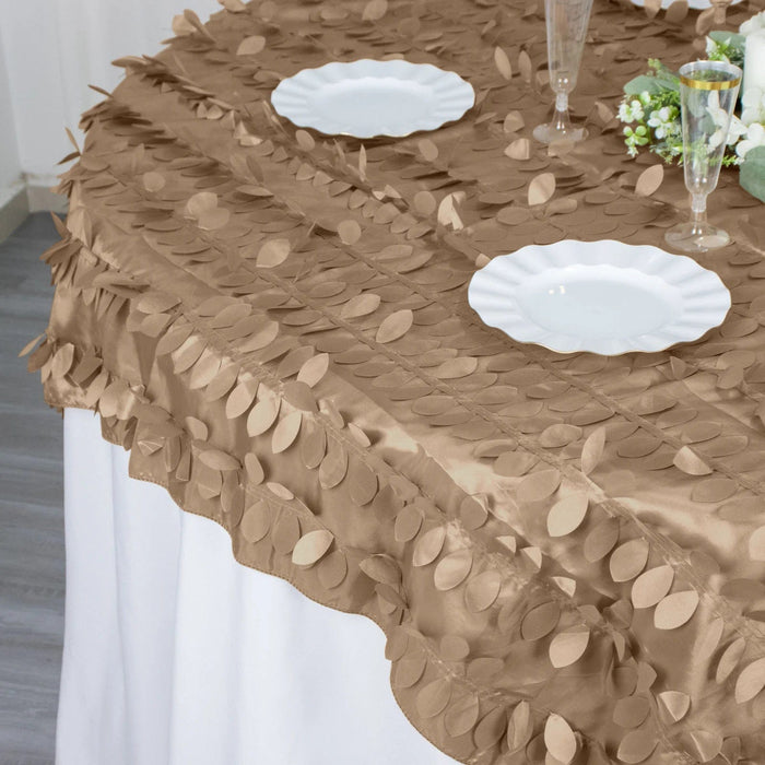 72"x72" Taffeta Square Table Overlay with 3D Leaves Petals Design