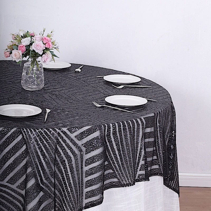 72"x72" Tulle Square Table Overlay with Sequins and Geometric Pattern