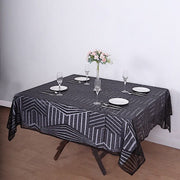 72"x72" Tulle Square Table Overlay with Sequins and Geometric Pattern