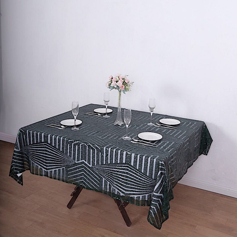 72"x72" Tulle Square Table Overlay with Sequins and Geometric Pattern