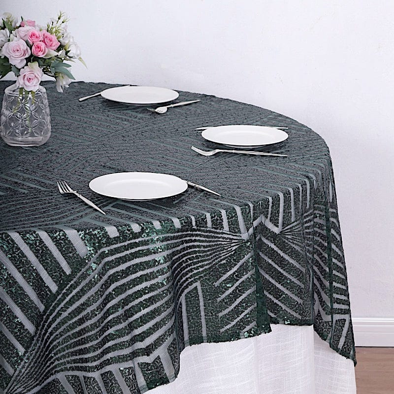 72"x72" Tulle Square Table Overlay with Sequins and Geometric Pattern