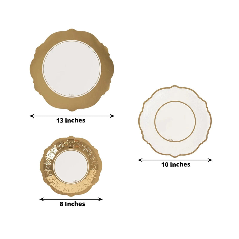 75 Heavy Duty Paper Plates with Embossed Scalloped Rim - White Gold DSP_PSET_R005_WHGD