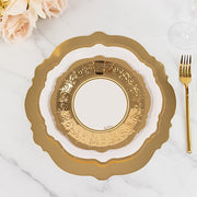 75 Heavy Duty Paper Plates with Embossed Scalloped Rim - White Gold DSP_PSET_R005_WHGD