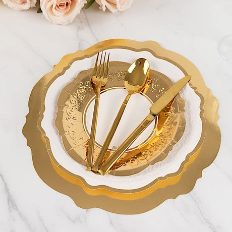 75 Heavy Duty Paper Plates with Embossed Scalloped Rim - White Gold DSP_PSET_R005_WHGD