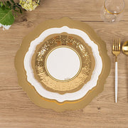 75 Heavy Duty Paper Plates with Embossed Scalloped Rim - White Gold DSP_PSET_R005_WHGD
