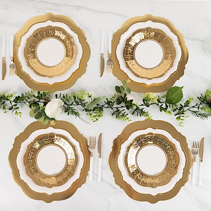 75 Heavy Duty Paper Plates with Embossed Scalloped Rim - White Gold DSP_PSET_R005_WHGD