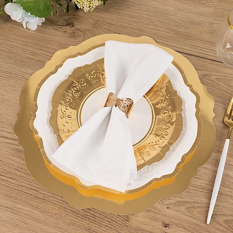 75 Heavy Duty Paper Plates with Embossed Scalloped Rim - White Gold DSP_PSET_R005_WHGD