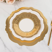 75 Heavy Duty Paper Plates with Embossed Scalloped Rim - White Gold DSP_PSET_R005_WHGD