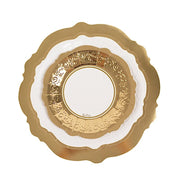 75 Heavy Duty Paper Plates with Embossed Scalloped Rim - White Gold DSP_PSET_R005_WHGD