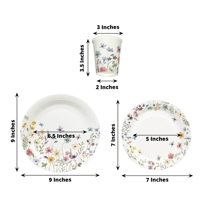 75 Wildflower Butterfly Print Paper Plates and Cups Set - White DSP_PPCU_FLOR02_GRN