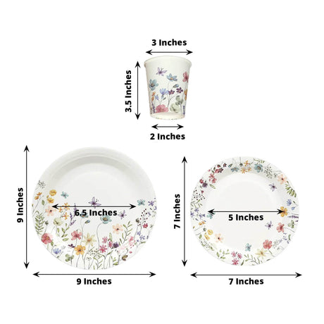 75 Wildflower Butterfly Print Paper Plates and Cups Set - White DSP_PPCU_FLOR02_GRN