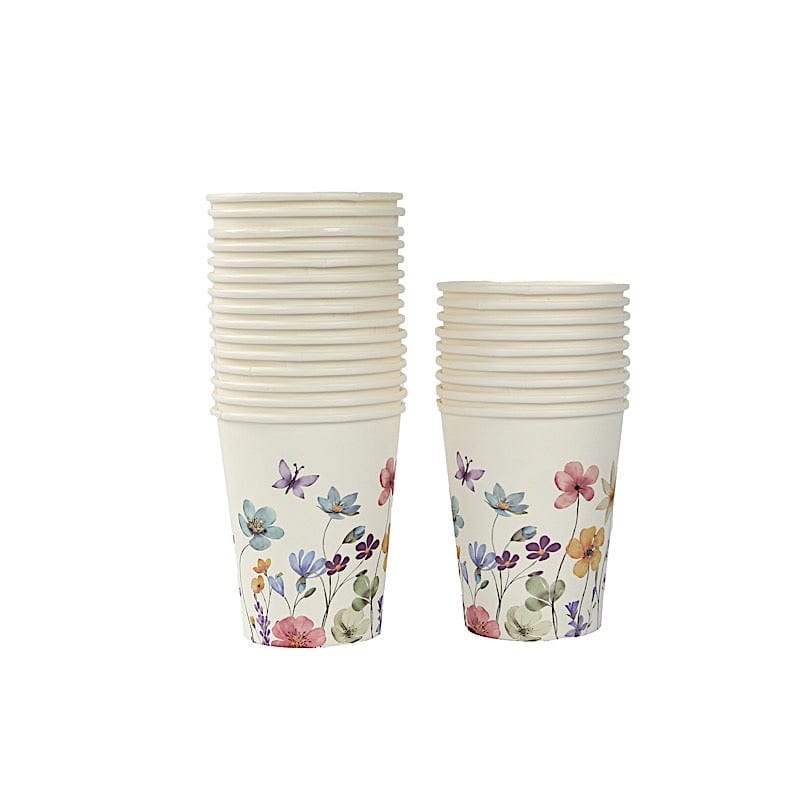75 Wildflower Butterfly Print Paper Plates and Cups Set - White DSP_PPCU_FLOR02_GRN