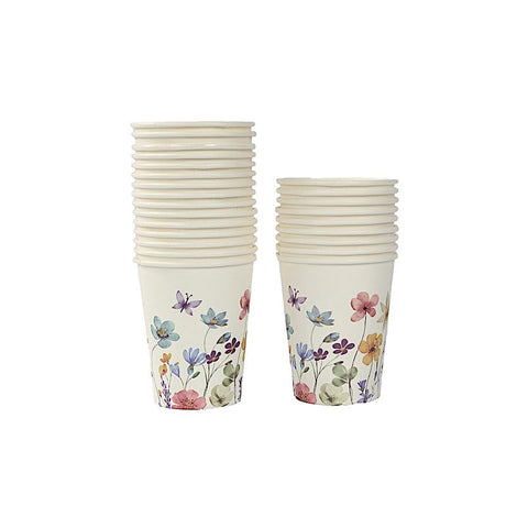 75 Wildflower Butterfly Print Paper Plates and Cups Set - White DSP_PPCU_FLOR02_GRN
