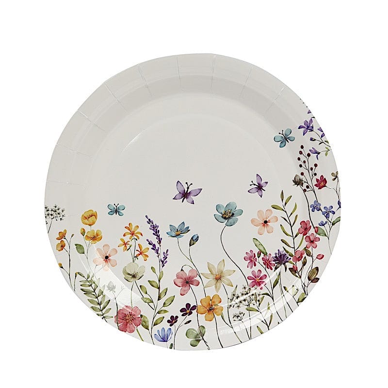 75 Wildflower Butterfly Print Paper Plates and Cups Set - White DSP_PPCU_FLOR02_GRN