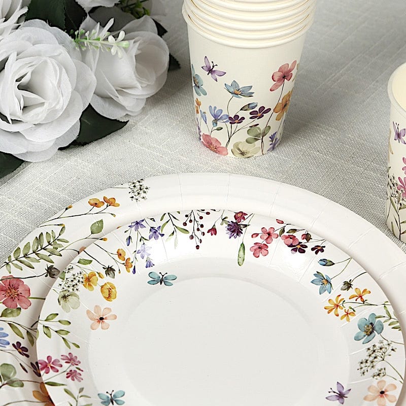75 Wildflower Butterfly Print Paper Plates and Cups Set - White DSP_PPCU_FLOR02_GRN