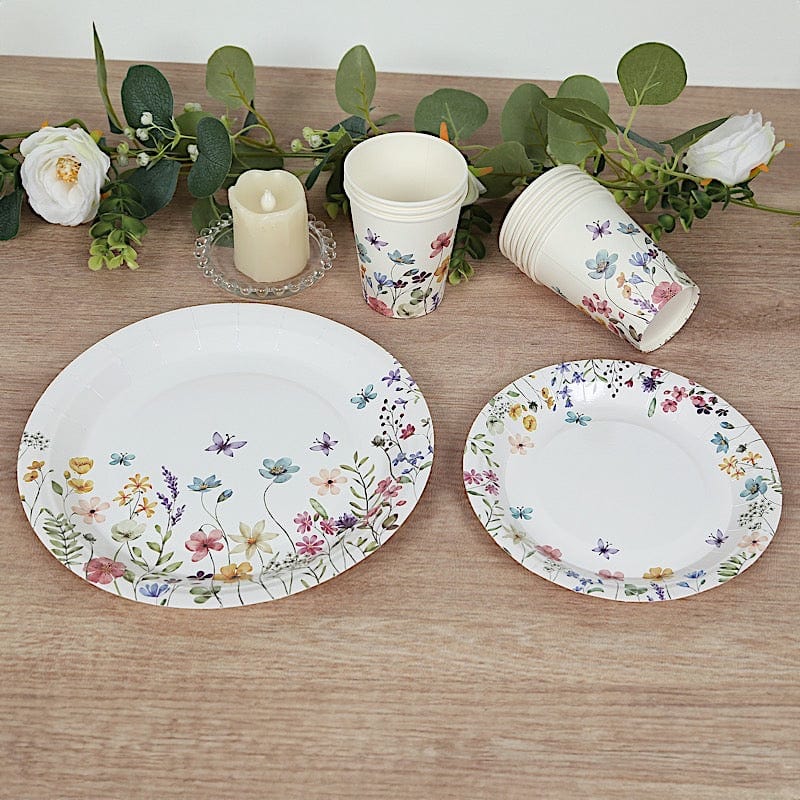 75 Wildflower Butterfly Print Paper Plates and Cups Set - White DSP_PPCU_FLOR02_GRN