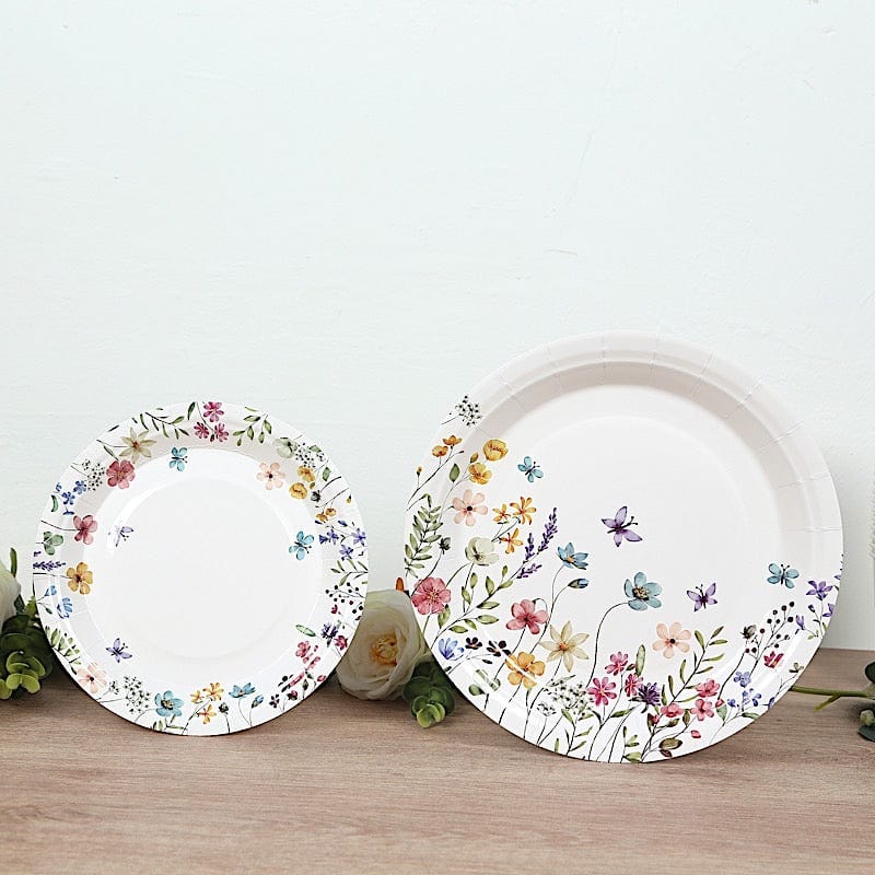 75 Wildflower Butterfly Print Paper Plates and Cups Set - White DSP_PPCU_FLOR02_GRN