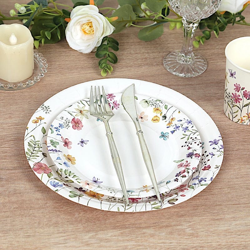 75 Wildflower Butterfly Print Paper Plates and Cups Set - White DSP_PPCU_FLOR02_GRN