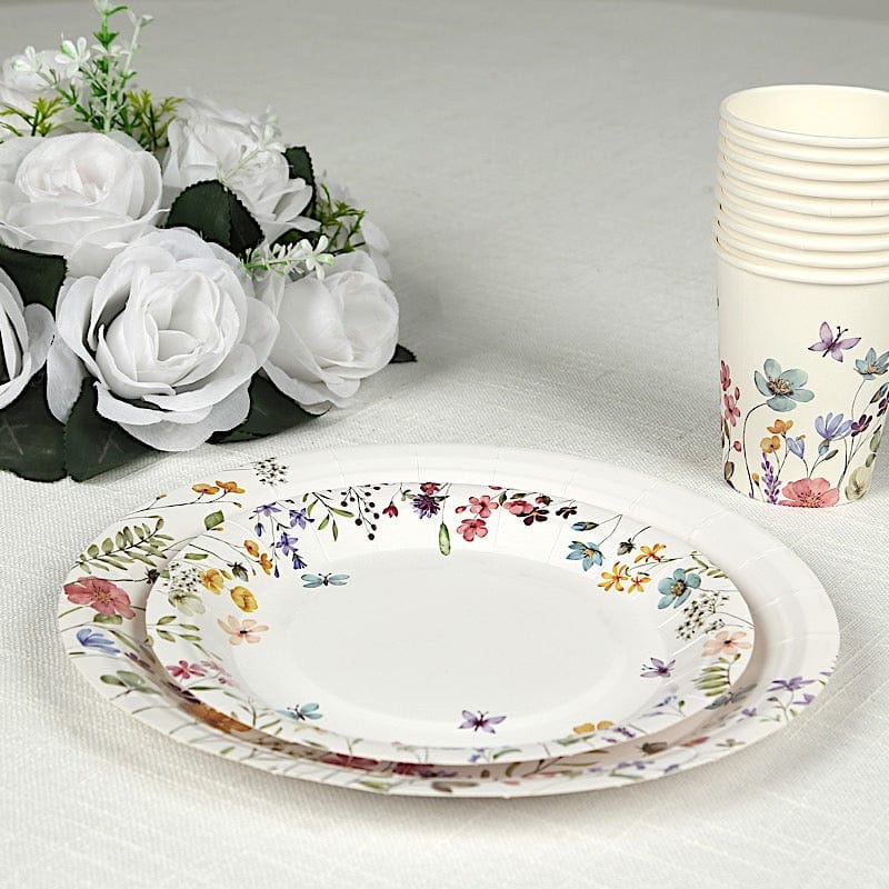 75 Wildflower Butterfly Print Paper Plates and Cups Set - White DSP_PPCU_FLOR02_GRN