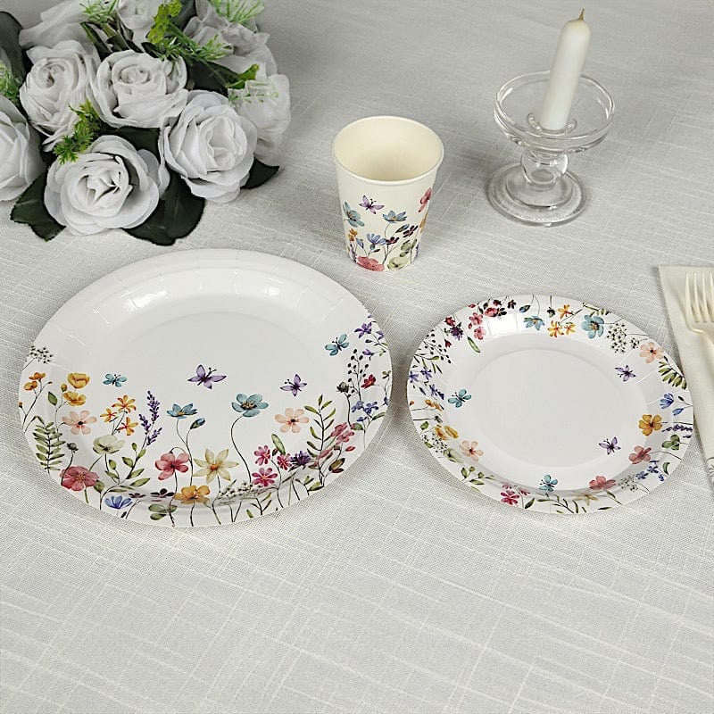 75 Wildflower Butterfly Print Paper Plates and Cups Set - White DSP_PPCU_FLOR02_GRN
