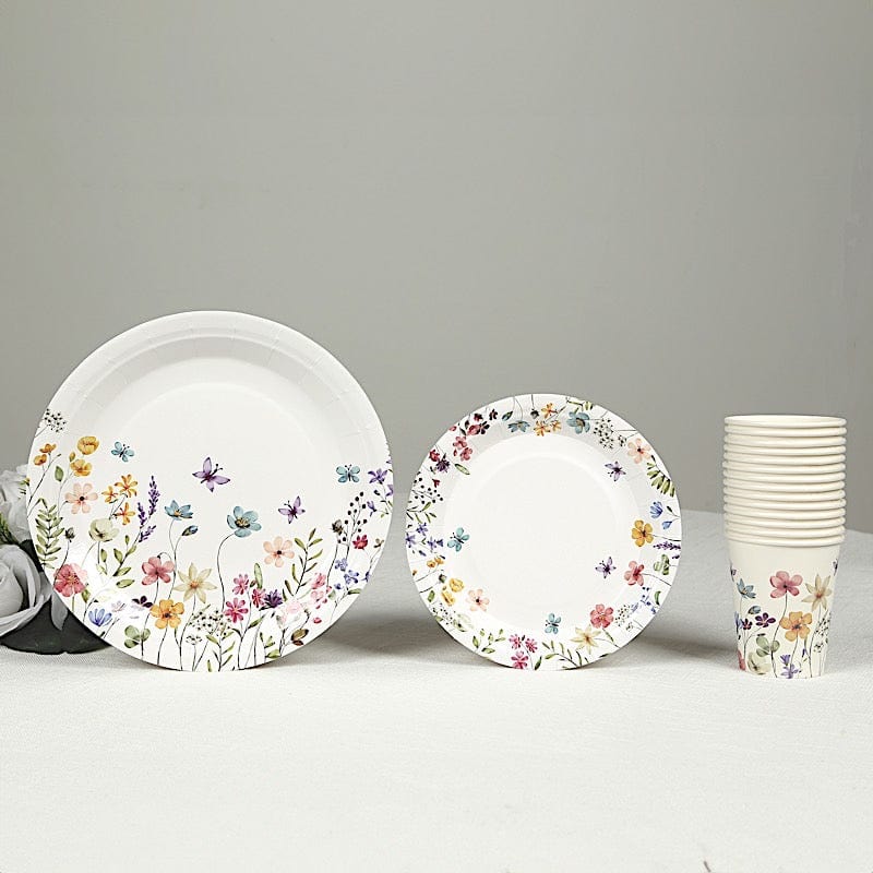 75 Wildflower Butterfly Print Paper Plates and Cups Set - White DSP_PPCU_FLOR02_GRN