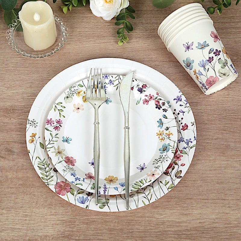 75 Wildflower Butterfly Print Paper Plates and Cups Set - White DSP_PPCU_FLOR02_GRN