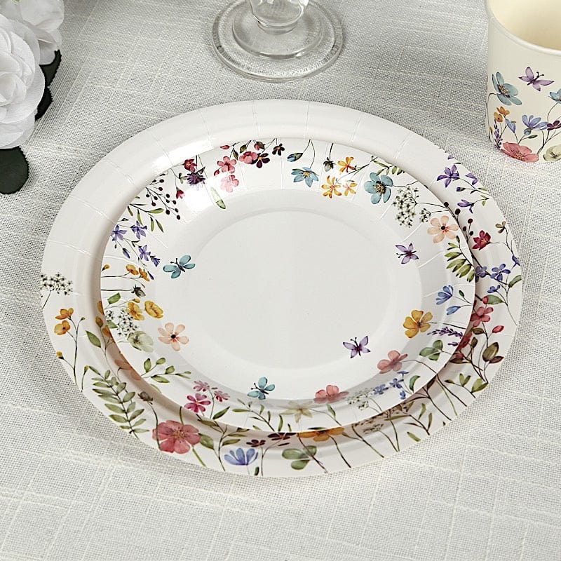 75 Wildflower Butterfly Print Paper Plates and Cups Set - White DSP_PPCU_FLOR02_GRN