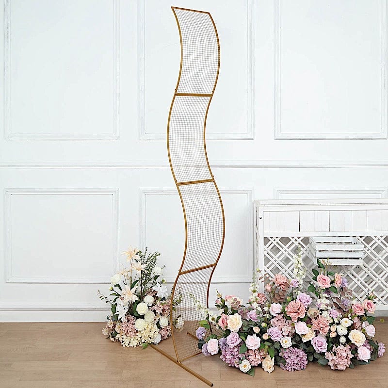 7ft Metal Lattice Wavy Grid Design Wedding Arch Backdrop Stand - Gold BKDP_STND_17_GOLD