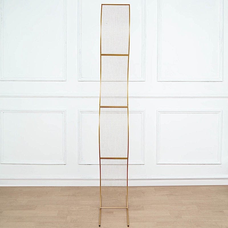 7ft Metal Lattice Wavy Grid Design Wedding Arch Backdrop Stand - Gold BKDP_STND_17_GOLD