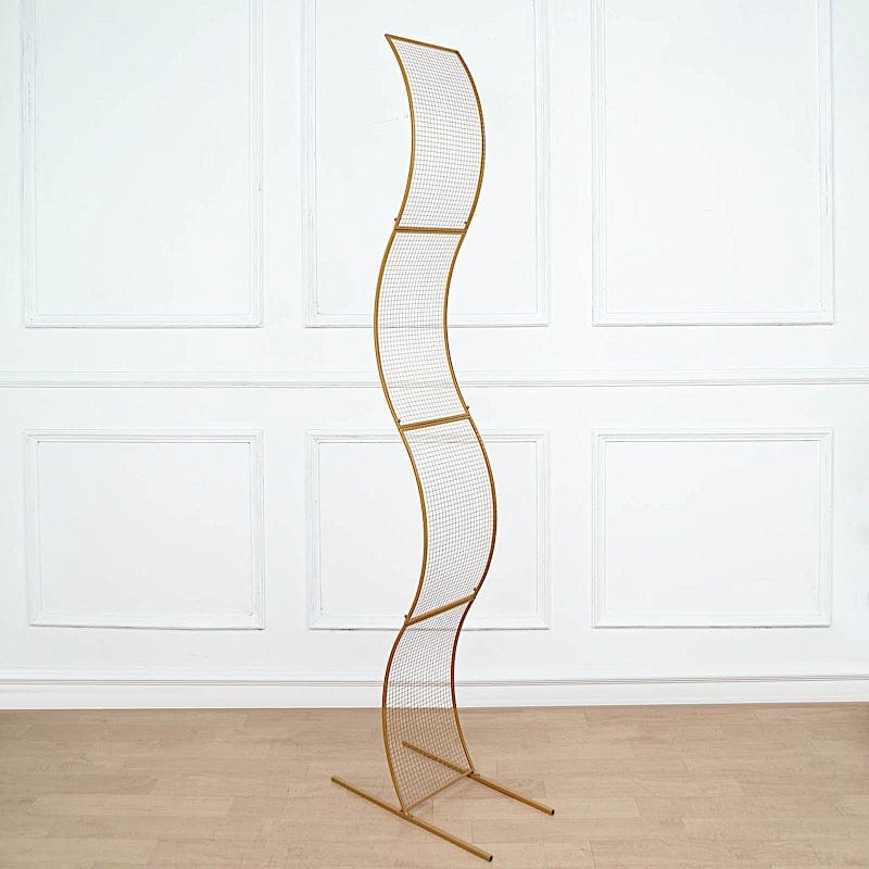 7ft Metal Lattice Wavy Grid Design Wedding Arch Backdrop Stand - Gold BKDP_STND_17_GOLD