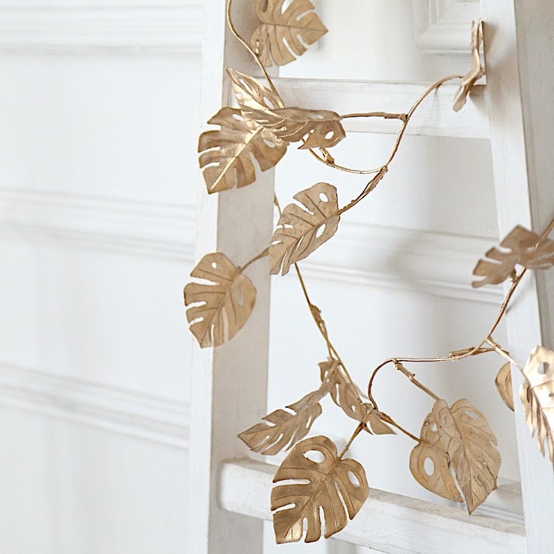 7ft Metallic Artificial Monstera Leaf Table Garland Plant - Gold ARTI_METLIC25_GOLD