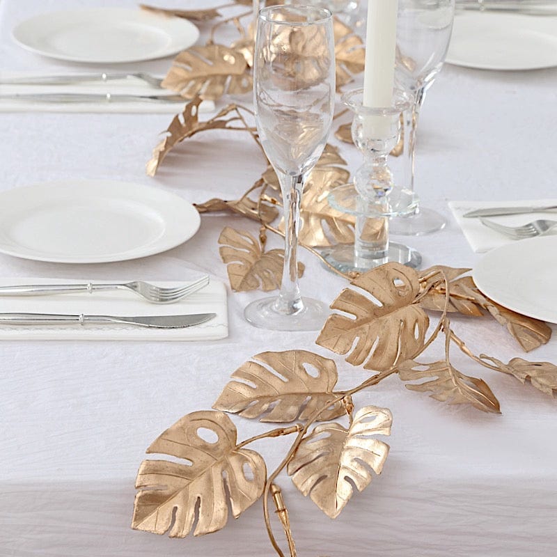 7ft Metallic Artificial Monstera Leaf Table Garland Plant - Gold ARTI_METLIC25_GOLD
