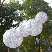 8 Chinoiserie Floral Print Hanging Paper Lanterns - White and Blue LANT_002_614_FLOR_BLUE