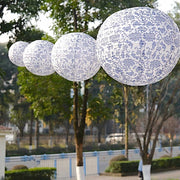 8 Chinoiserie Floral Print Hanging Paper Lanterns - White and Blue LANT_002_614_FLOR_BLUE