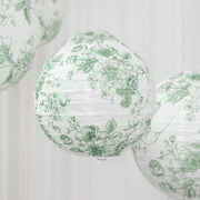 8 French Toile Floral Print Hanging Paper Lanterns