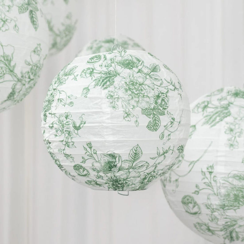 8 French Toile Floral Print Hanging Paper Lanterns