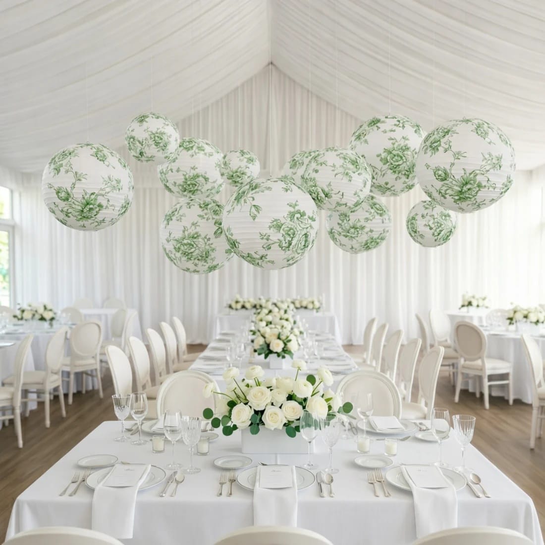 8 French Toile Floral Print Hanging Paper Lanterns