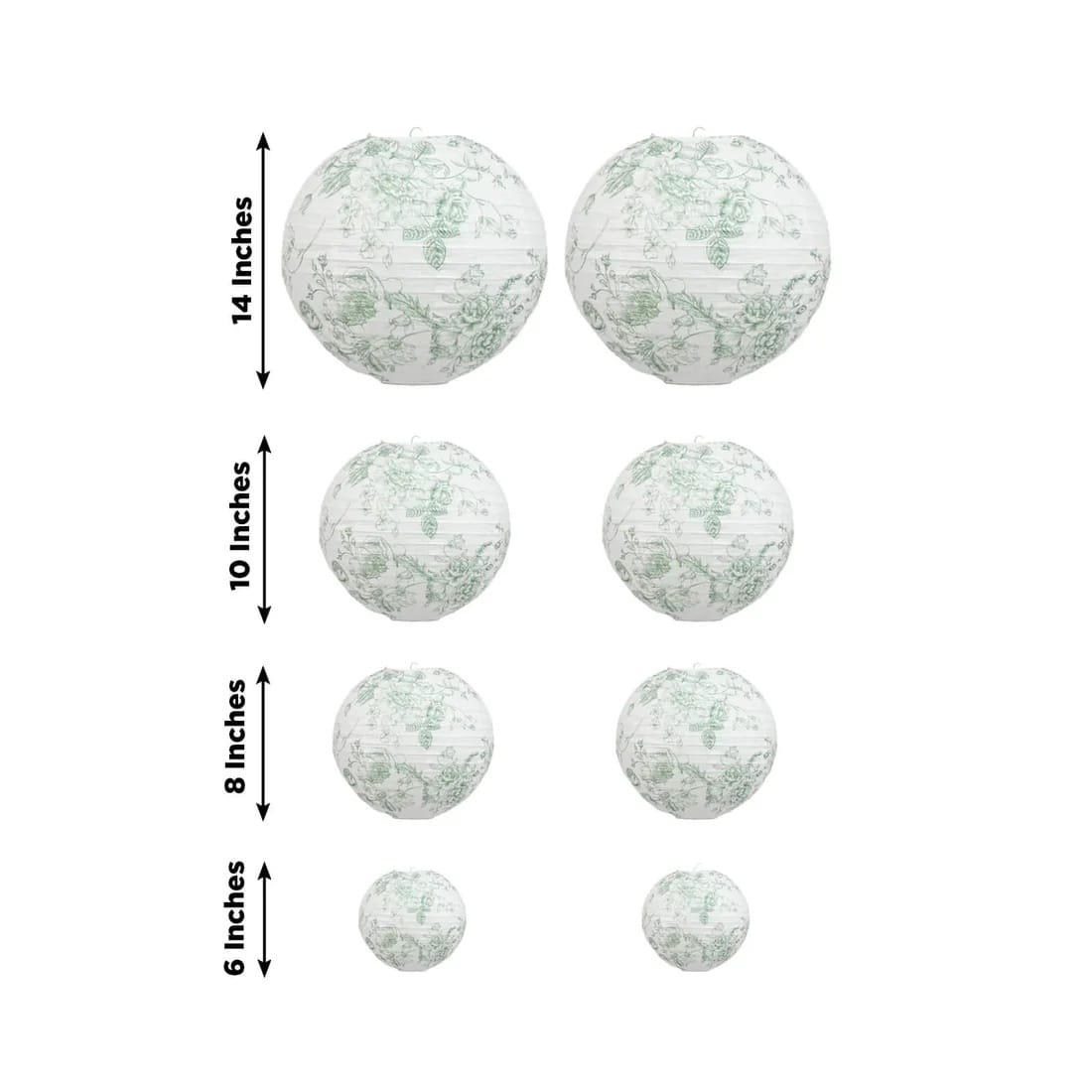 8 French Toile Floral Print Hanging Paper Lanterns