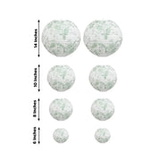 8 French Toile Floral Print Hanging Paper Lanterns
