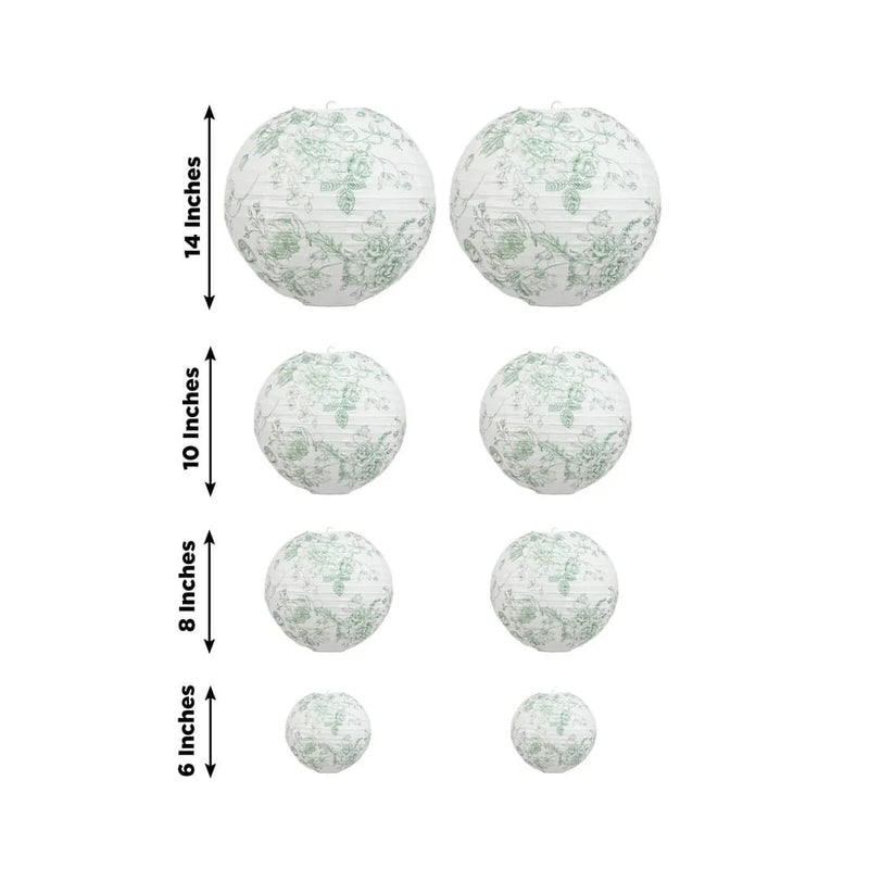 8 French Toile Floral Print Hanging Paper Lanterns