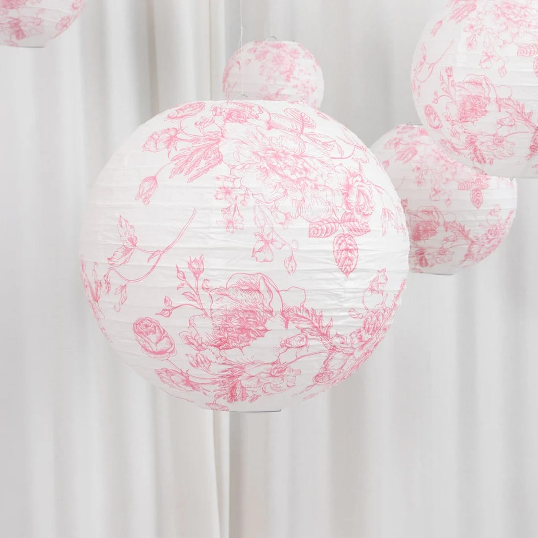 8 French Toile Floral Print Hanging Paper Lanterns