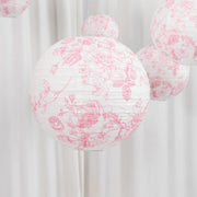 8 French Toile Floral Print Hanging Paper Lanterns