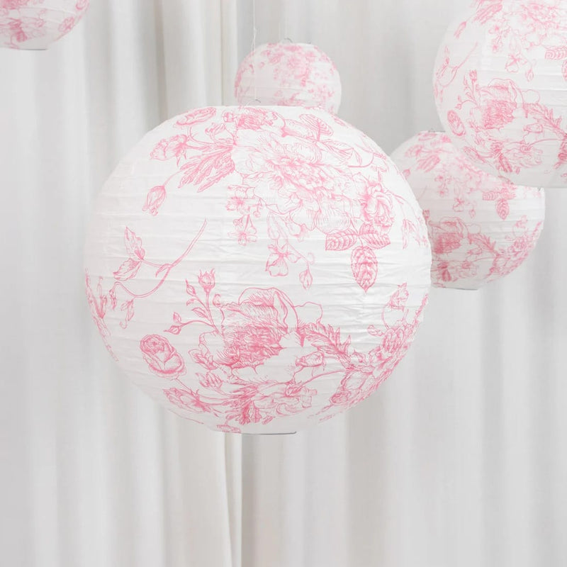 8 French Toile Floral Print Hanging Paper Lanterns