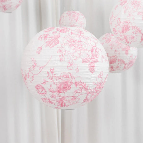 8 French Toile Floral Print Hanging Paper Lanterns