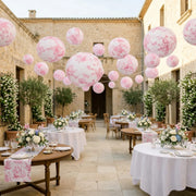 8 French Toile Floral Print Hanging Paper Lanterns