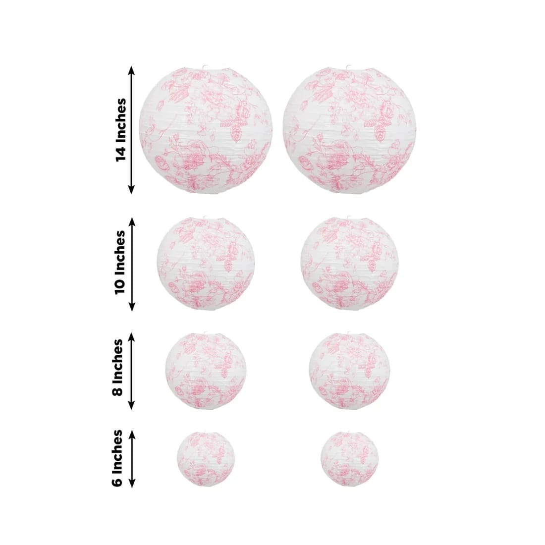 8 French Toile Floral Print Hanging Paper Lanterns