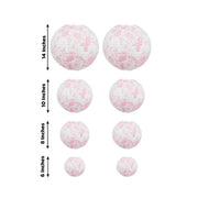 8 French Toile Floral Print Hanging Paper Lanterns