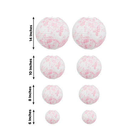 8 French Toile Floral Print Hanging Paper Lanterns