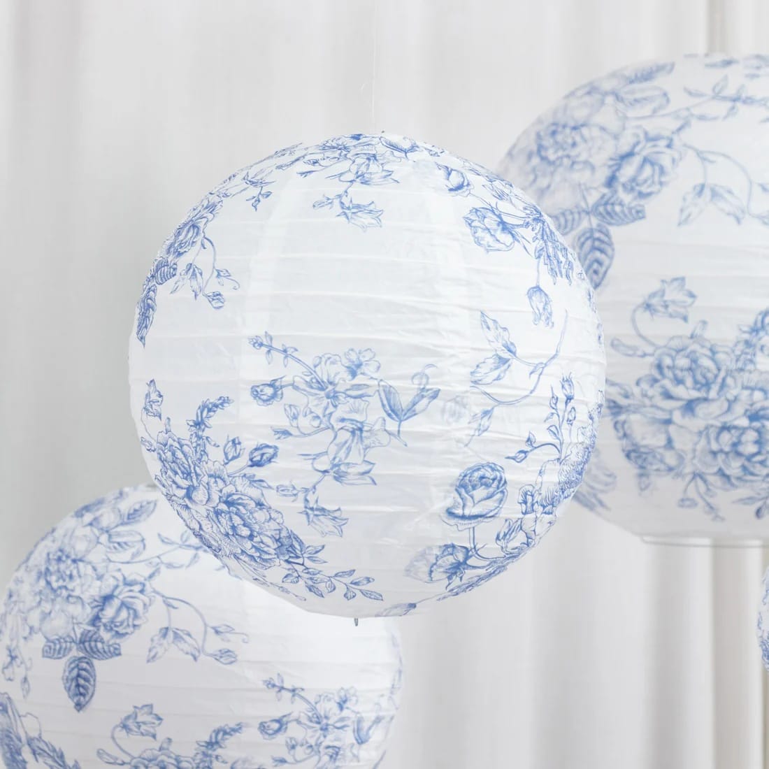 8 French Toile Floral Print Hanging Paper Lanterns