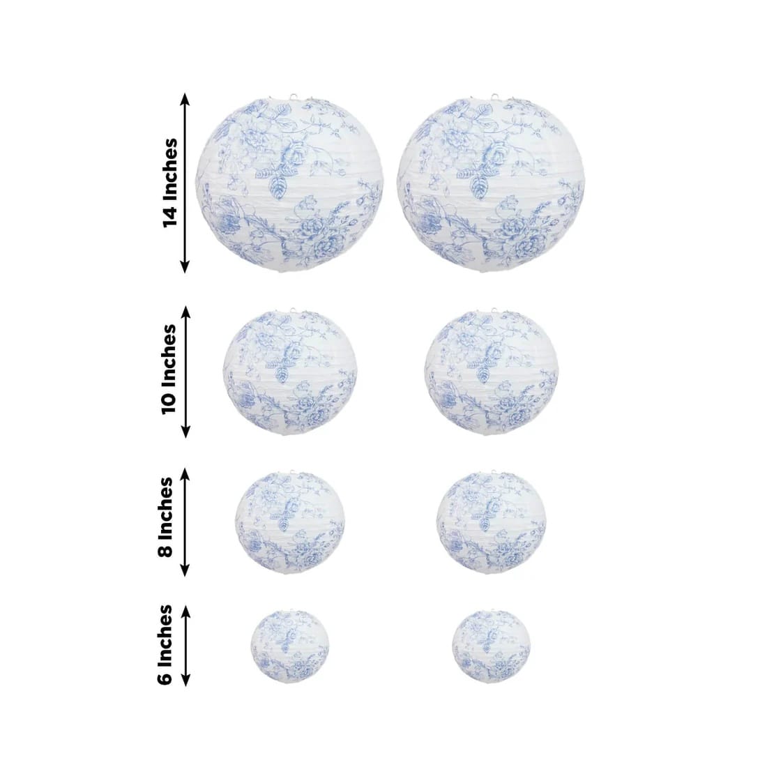 8 French Toile Floral Print Hanging Paper Lanterns